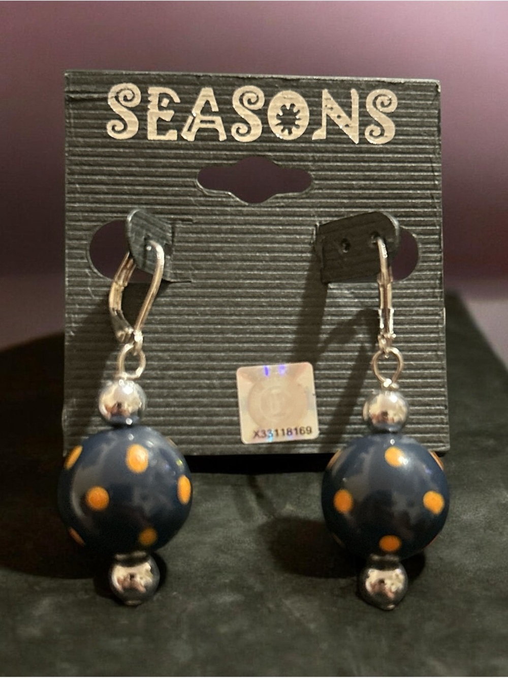 Seasons Navy Blue & Yellow Polka Dot Drop Earrings